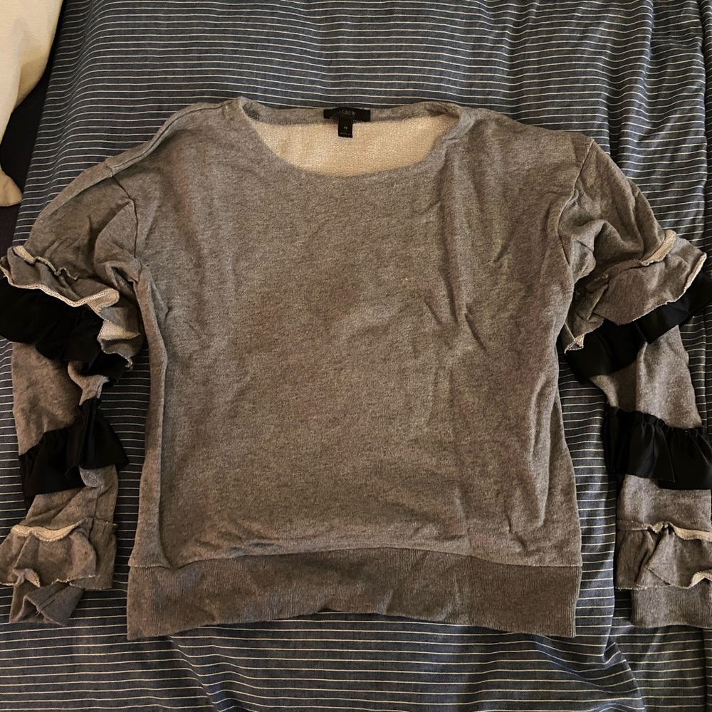 JCrew sweater with trendy sleeve ruffles